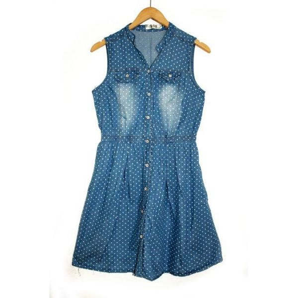 Vestido Estampa Tipo Jeans c/ Bolinhas