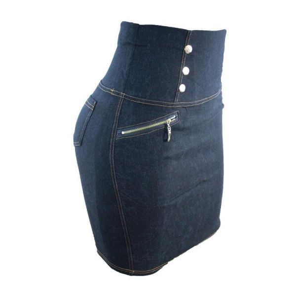 Saia Cotton tipo Jeans Cintura Alta
