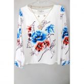 Bata Branca Estampa Floral Azul/ Vermelho