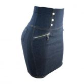 Saia Cotton tipo Jeans Cintura Alta