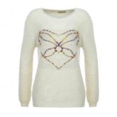 Blusa de Pelinho Longa c/ Bordado e Apliques - Bege